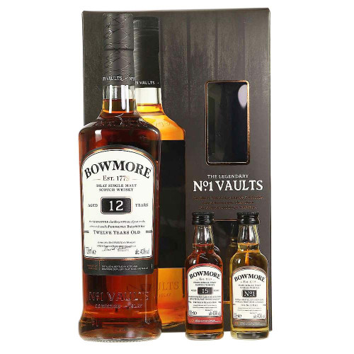 Bowmore, 12 Y Gift set met 2 mini 80cl