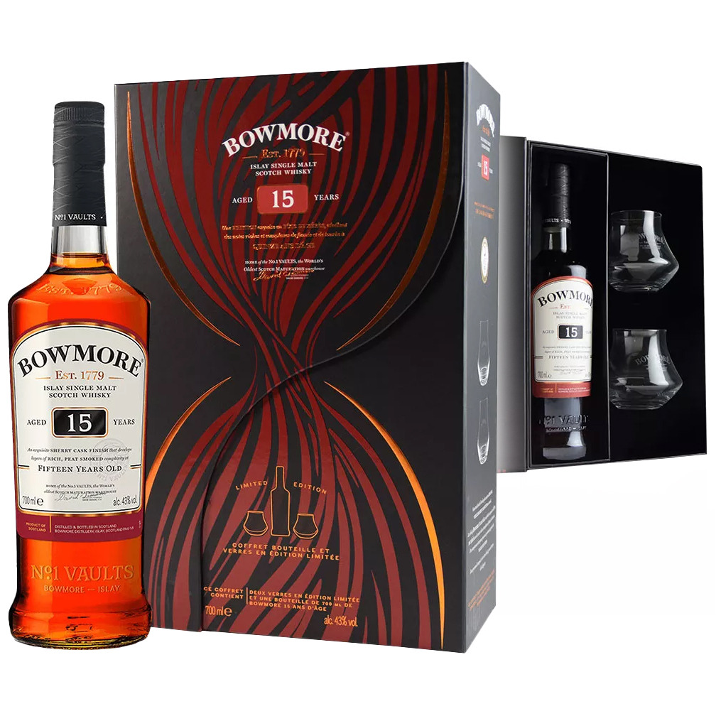 Bowmore, 15 Y Gift Pack 2 Glazen 70cl