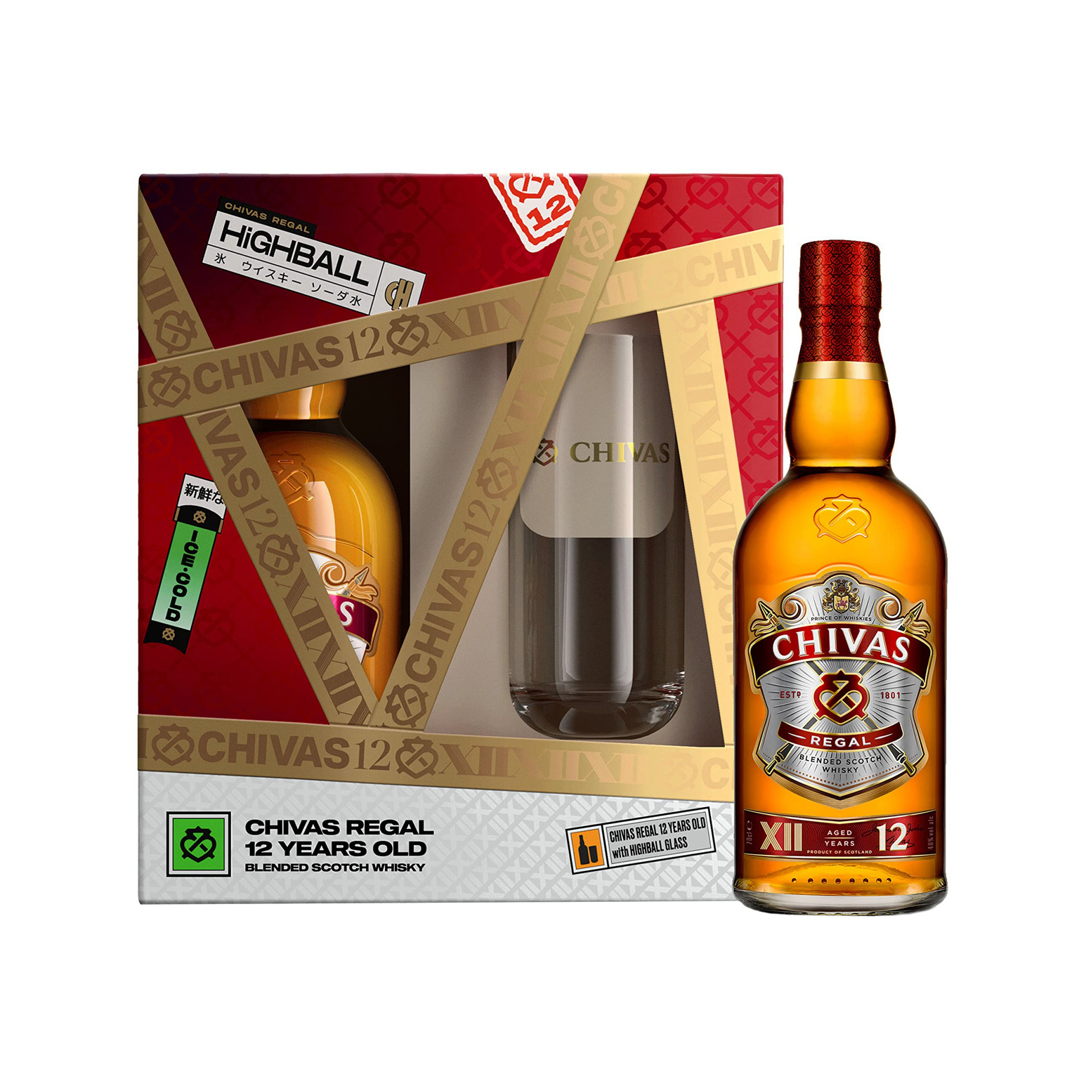 Chivas Regal, 12 years - Giftpack met Highball Glas 70cl