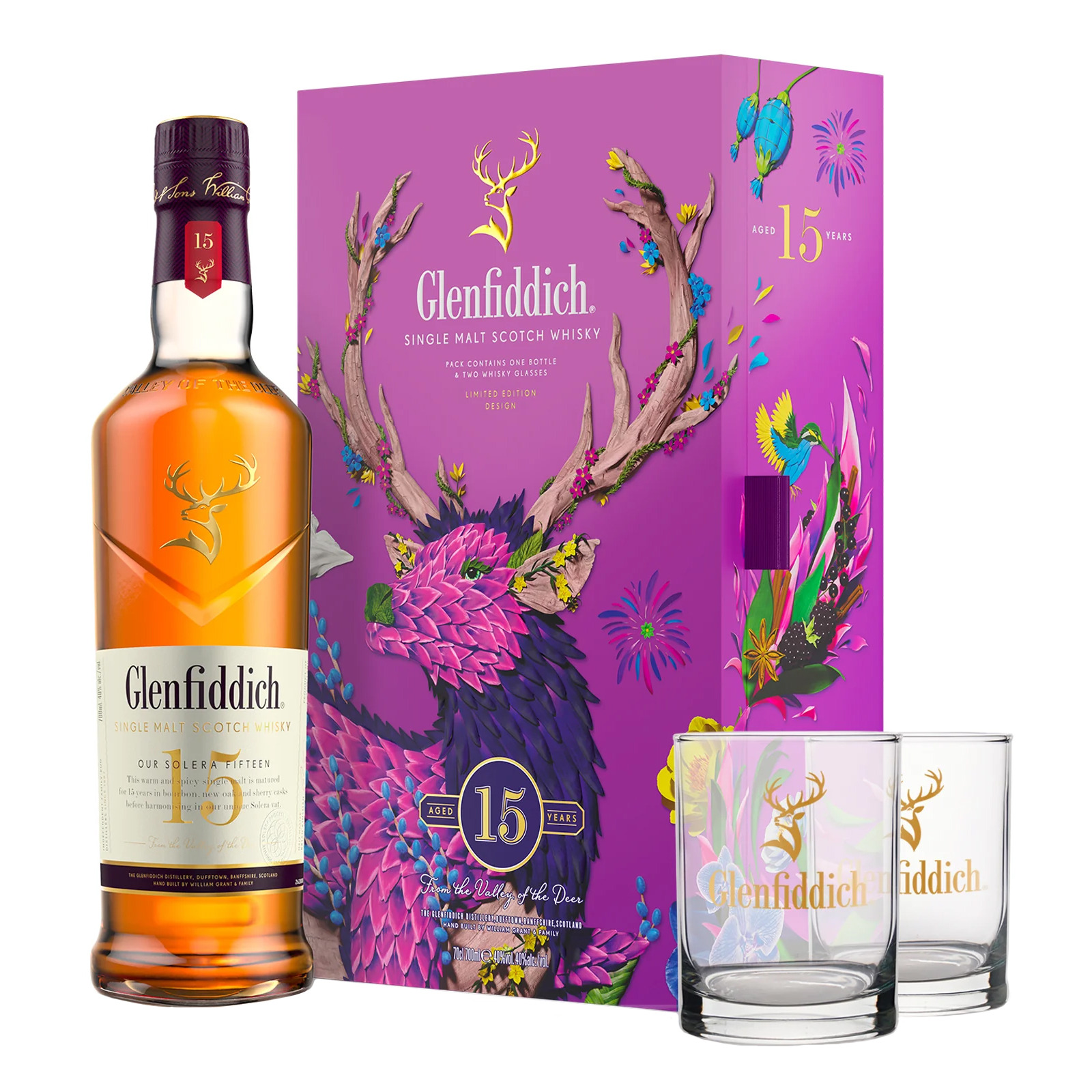 Glenfiddich, 15 years - Giftpack met 2 Glazen 70cl