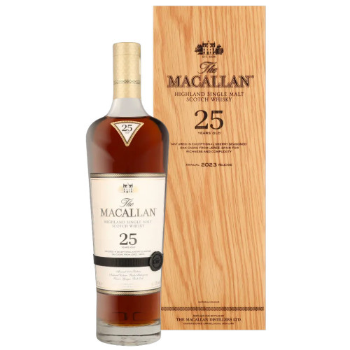 Macallan, 25 years - Sherry Oak 2023 + Wooden Giftbox 70cl