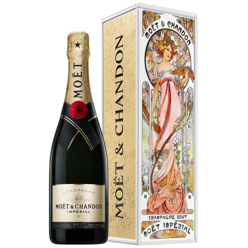 Moët & Chandon - Brut Imperial Limited Edition Metal Alphonse Mucha Pink Dress Giftbox 75cl